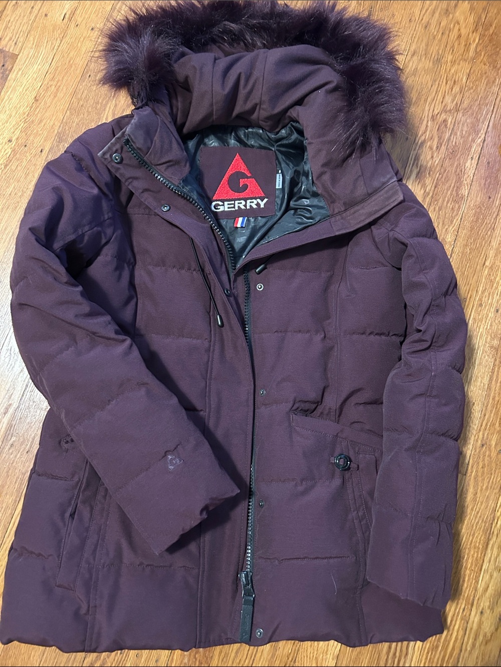 Gerry Weber Women's Deep Plum Puffer Jacket with Faux-Fur Trimmed Hood